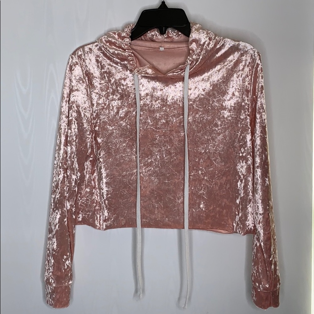 pink suede crop hoodie